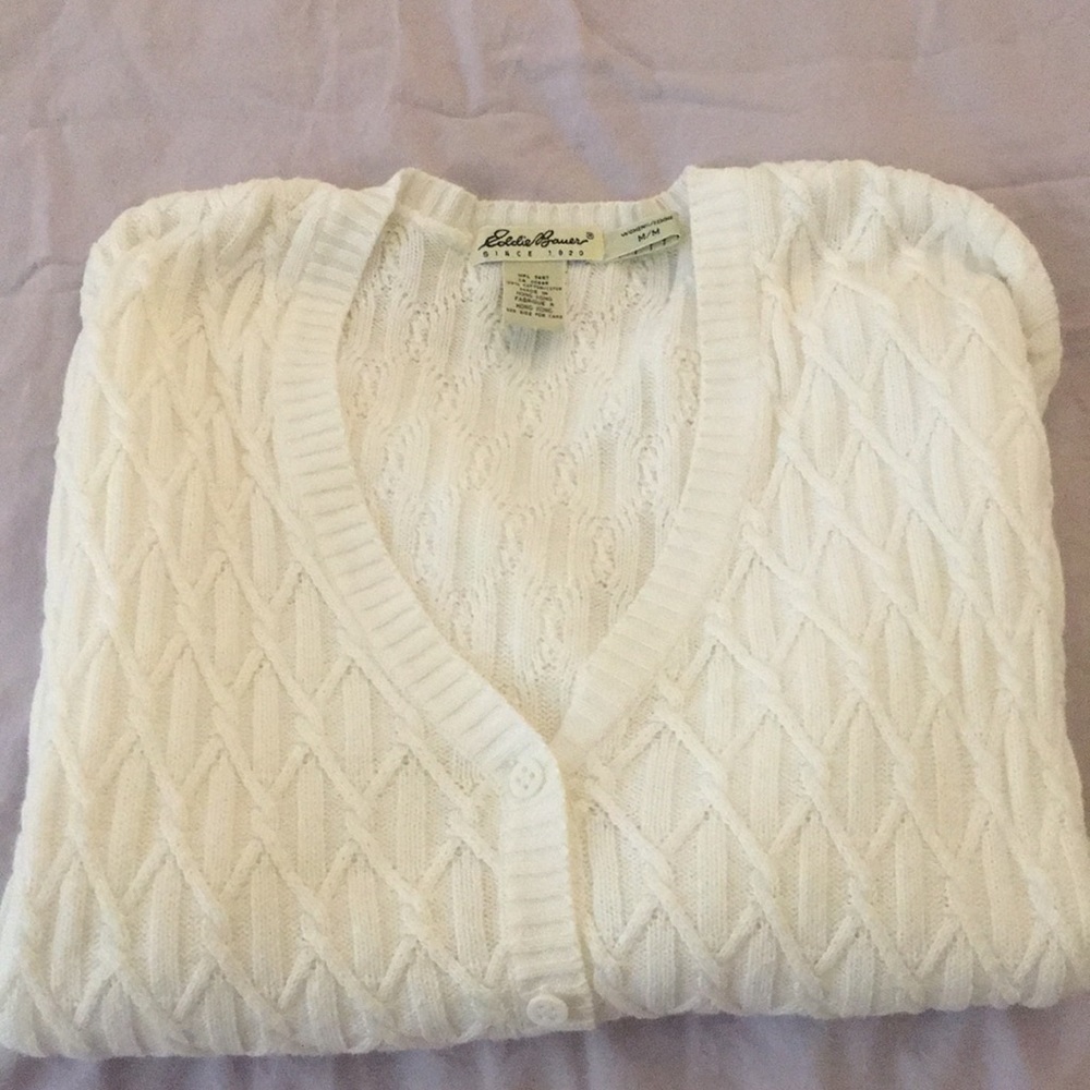Eddie Bauer White cotton  buttoned summer sweater